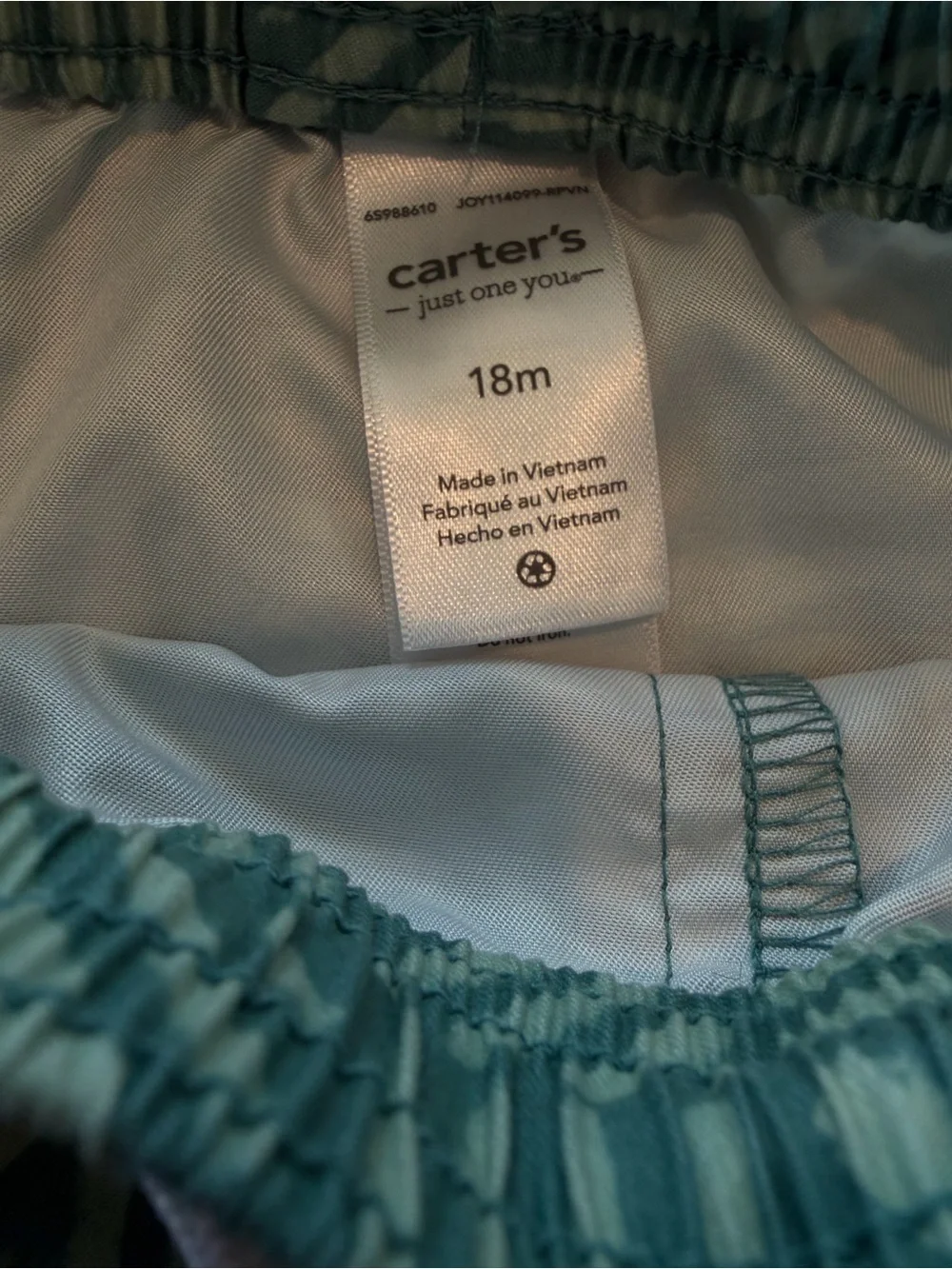 Carters Kids Sage Green Rash Guard Top with Patterned Swim Short Set Size 18M